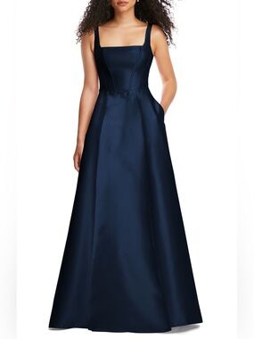 NWT Alfred Sung Blue Corset Satin Gown Dress Size 10